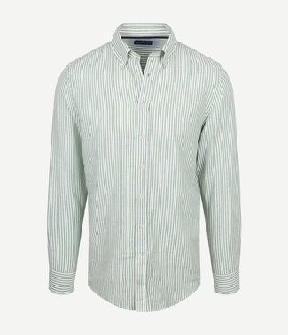 Overhemd linen cotton streep groen Overhemd linen cotton streep groen
