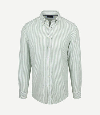 Overhemd linen cotton streep groen Overhemd linen cotton streep groen