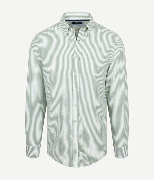 Overhemd linen cotton streep groen