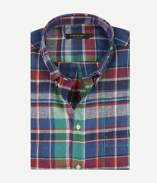 Steppin' Out overhemd linnen ruit multicolour | Regular-fit