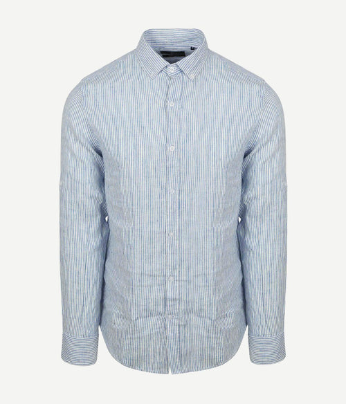 Steppin' Out overhemd linnen streep lichtblauw | Regular-fit