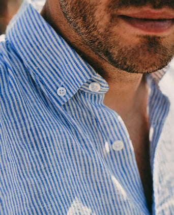 Steppin' Out overhemd linnen streep lichtblauw | Regular-fit