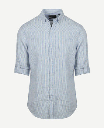 Steppin' Out overhemd linnen streep lichtblauw | Regular-fit