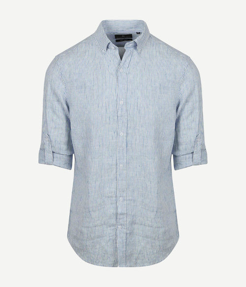 Steppin' Out overhemd linnen streep lichtblauw | Regular-fit