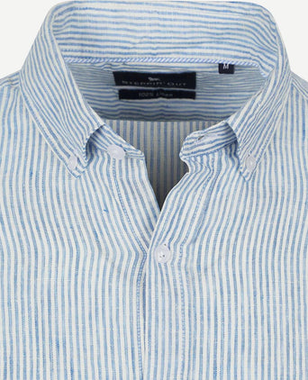 Steppin' Out overhemd linnen streep lichtblauw | Regular-fit