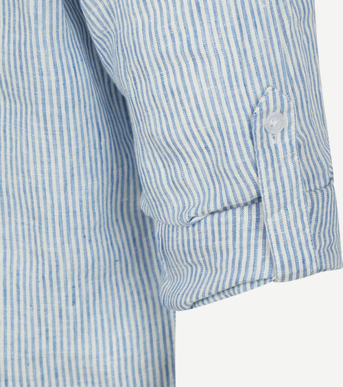 Steppin' Out overhemd linnen streep lichtblauw | Regular-fit