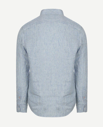 Steppin' Out overhemd linnen streep lichtblauw | Regular-fit
