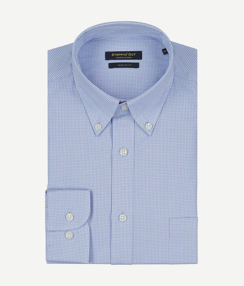 Steppin' Out overhemd mini ruit lichtblauw | Regular-fit