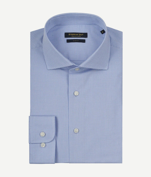 Steppin' Out overhemd slim-fit ruit lichtblauw