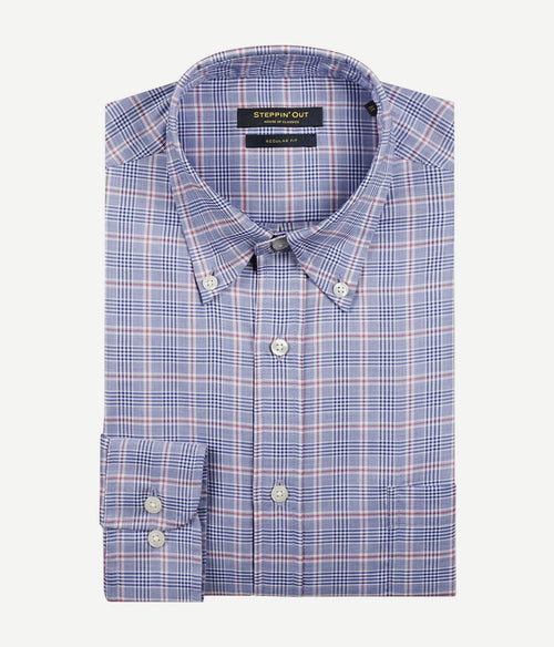 Steppin' Out overhemd ruiten blauw rood | Regular-fit