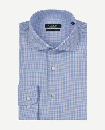 Overhemd slim-fit ruit lichtblauw