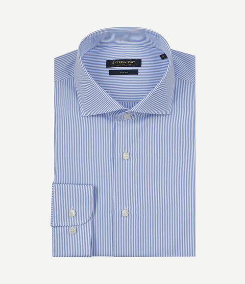 Overhemd slim-fit streep lichtblauw
