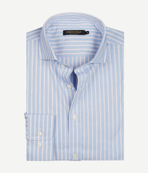 Steppin' Out overhemd streep lichtblauw rood | Regular-fit