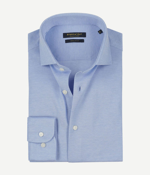 Steppin' Out overhemd stretch piqué lichtblauw | Regular-fit