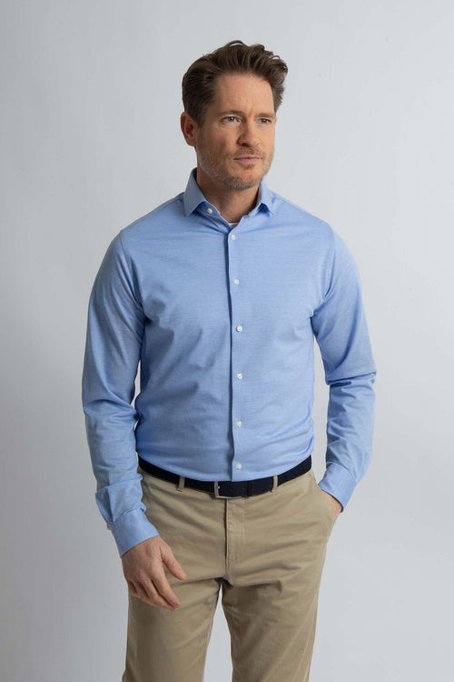 Steppin' Out overhemd stretch piqué lichtblauw | Regular-fit