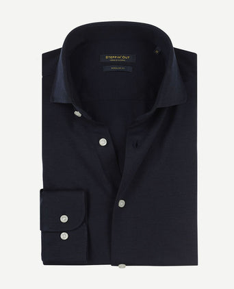 Steppin' Out overhemd stretch piqué donkerblauw | Regular-fit