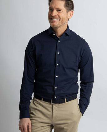Steppin' Out overhemd stretch piqué donkerblauw | Regular-fit