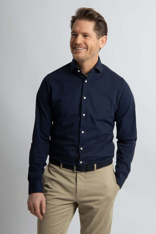 Steppin' Out overhemd stretch piqué donkerblauw | Regular-fit