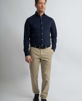 Steppin' Out overhemd stretch piqué donkerblauw | Regular-fit
