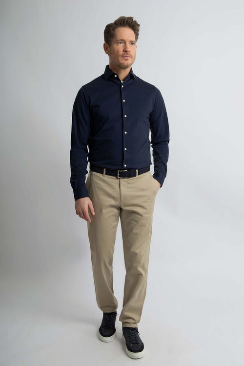 Steppin' Out overhemd stretch piqué donkerblauw | Regular-fit