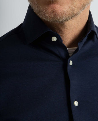 Steppin' Out overhemd stretch piqué donkerblauw | Regular-fit
