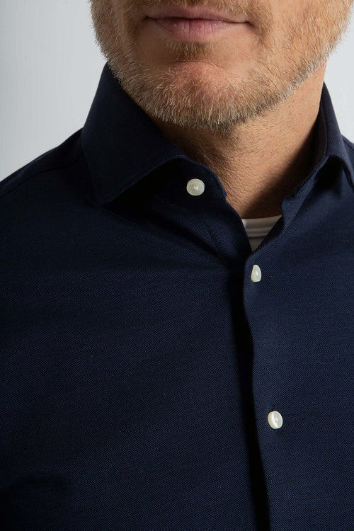 Steppin' Out overhemd stretch piqué donkerblauw | Regular-fit