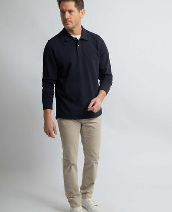 Longsleeve polo piqué classic donkerblauw