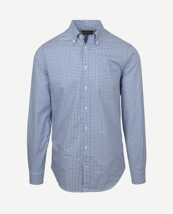 Poplin overhemd ruit lichtblauw