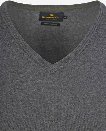 Steppin' Out pullover v-hals merinowol antraciet | Regular-fit