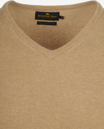 Pullover v-hals merinowol beige
