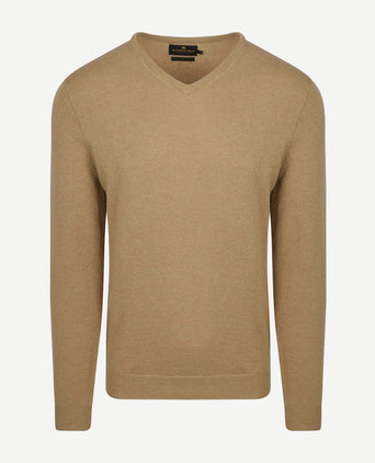 Pullover v-hals merinowol beige