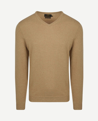 Pullover v-hals merinowol beige