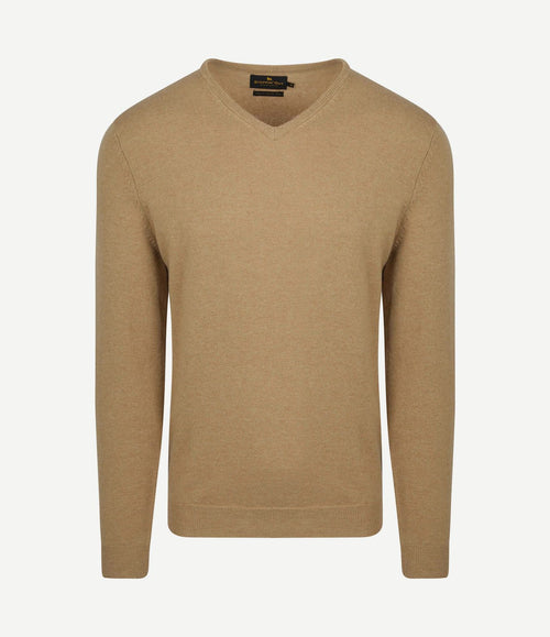 Pullover v-hals merinowol beige