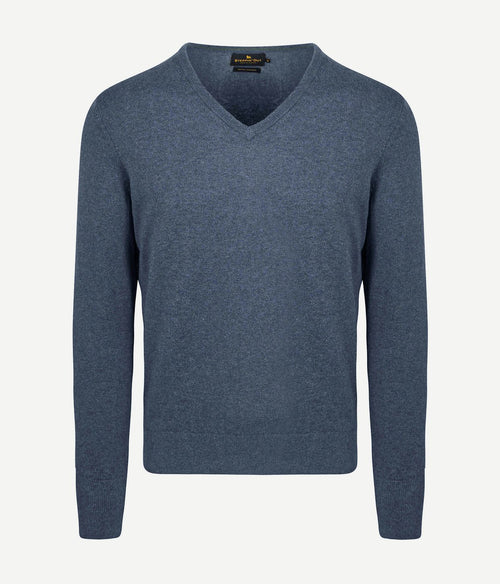 Pullover v-hals merinowol kobaltblauw