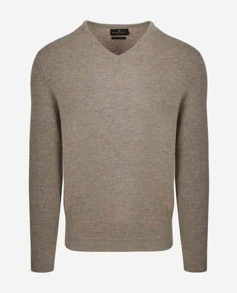 Pullover v-hals merinowol lichtbruin