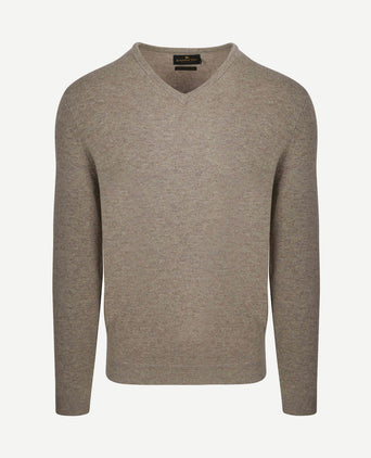 Pullover v-hals merinowol lichtbruin