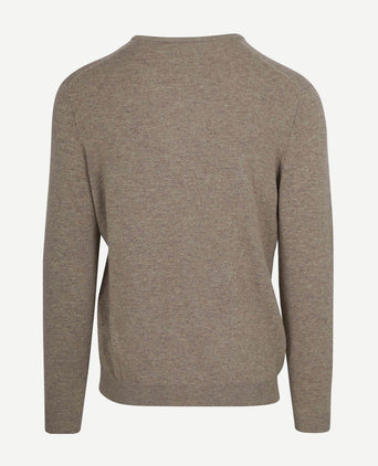 Pullover v-hals merinowol lichtbruin