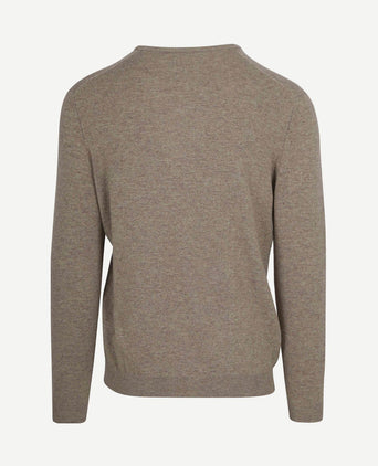 Pullover v-hals merinowol lichtbruin