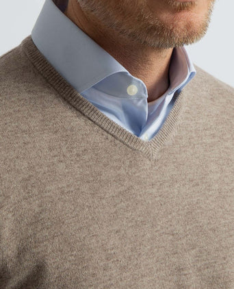 Pullover v-hals merinowol lichtbruin