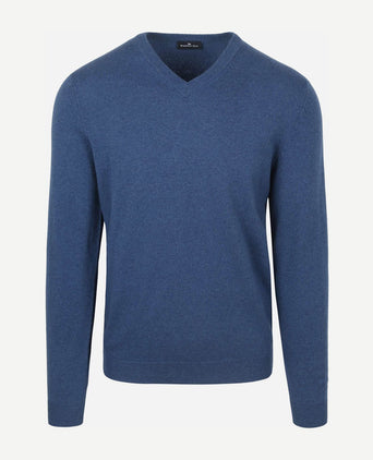 Pullover v-hals merinowol mid blauw
