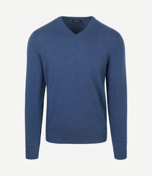 Pullover v-hals merinowol mid blauw