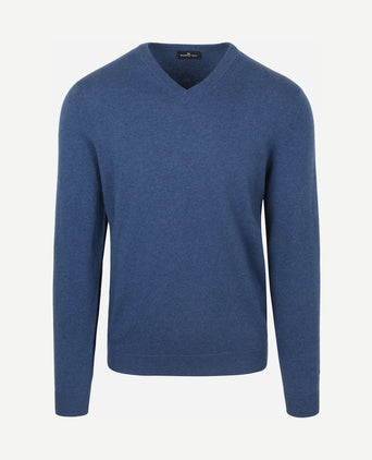 Pullover v-hals merinowol mid blauw