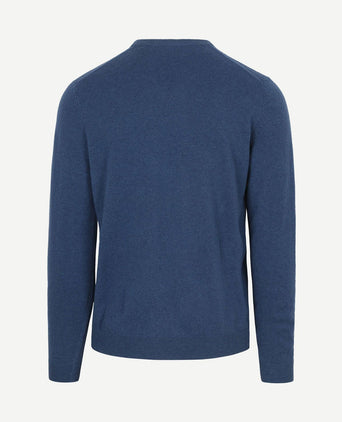 Pullover v-hals merinowol mid blauw