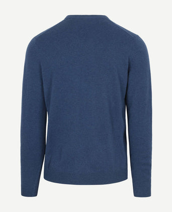 Pullover v-hals merinowol mid blauw