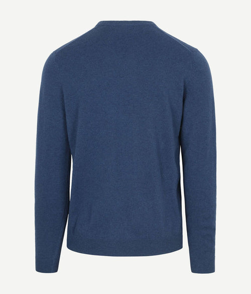 Pullover v-hals merinowol mid blauw