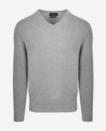 Pullover v-hals merinowol mid grijs