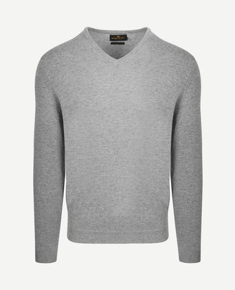Pullover v-hals merinowol mid grijs