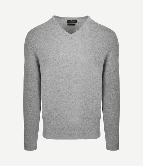 Pullover v-hals merinowol mid grijs