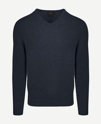 Pullover v-hals merinowol donkerblauw