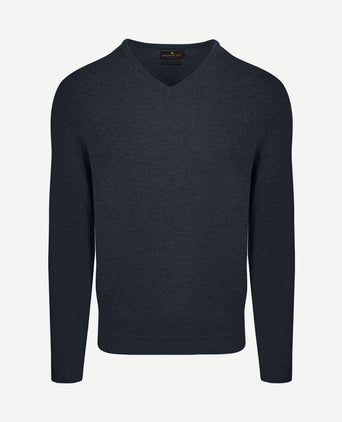 Pullover v-hals merinowol donkerblauw